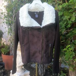 Micro suede Sweater jacket with faux wool collar